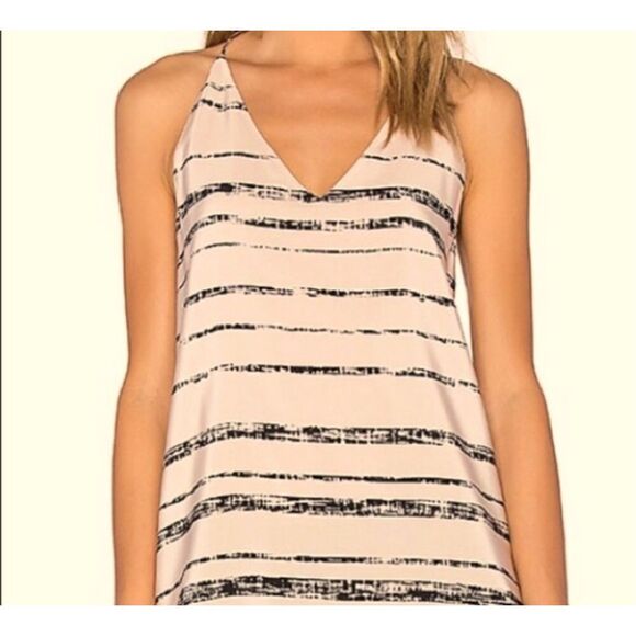 Vince Womens 100% Silk Spaghetti Strap Abstract Stripe V-Neck Top Pink Black M - Picture 1 of 8